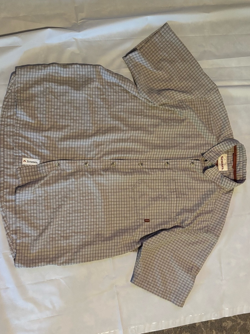 Simms GrayPlaid Men’s Shirt with Rust Trim